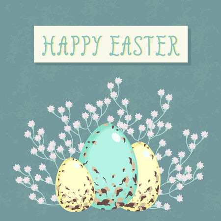 Easter greeting card with colorful eggs end flowersのイラスト素材