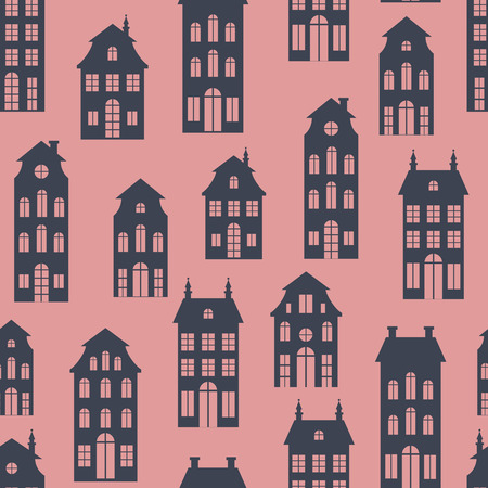 Holland houses silhouettes seamless patternのイラスト素材