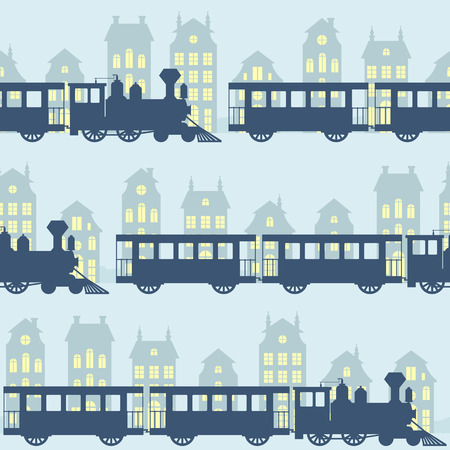 Vintage vector seamless pattern with steam trainsのイラスト素材