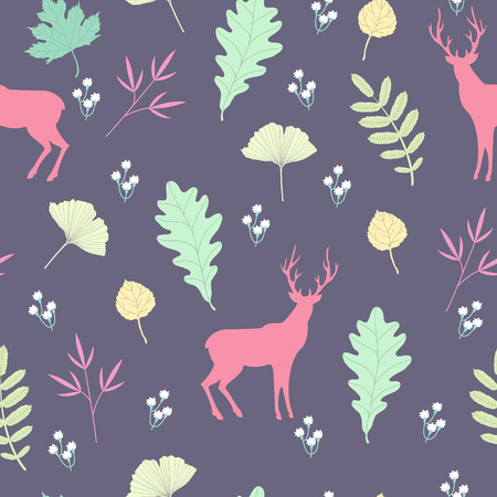 Summer forest pattern with deer silhouettesのイラスト素材
