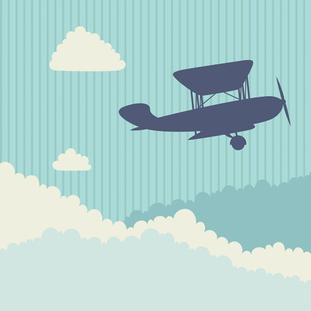 Aircraft in the sky with clouds. Vector illustrationのイラスト素材
