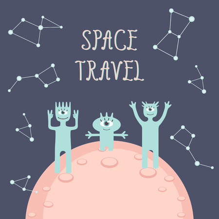 Space travel. Children vector illustration with aliensのイラスト素材