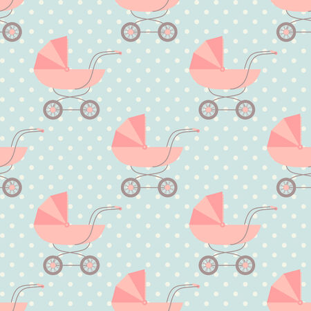 Cute baby's seamless pattern with strollersのイラスト素材