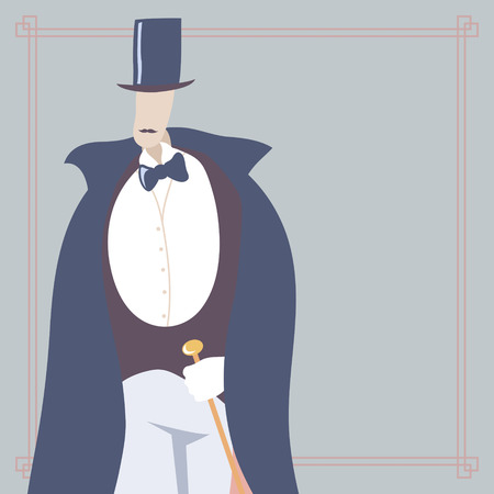 Art deco style man. Card template with rectangular frameのイラスト素材