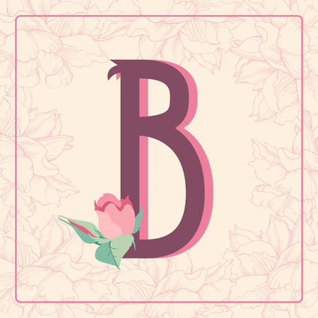 Vintage style  letter B with rose flowers in floral frame.のイラスト素材