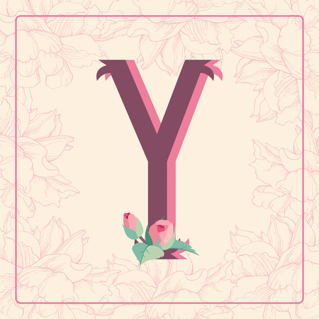 Vintage style  letter Y with rose flowers in floral frame.のイラスト素材