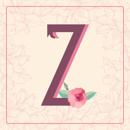 Vintage style  letter Z with rose flowers in floral frame.のイラスト素材