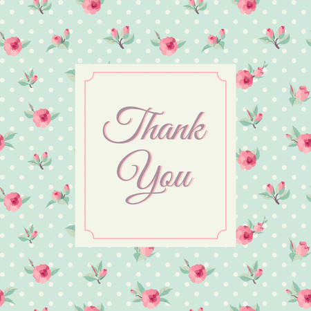 Thank you card template  with rose background. Vintage letteringのイラスト素材