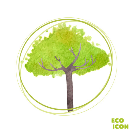 Green tree in circle. Eco symbol. Vector watercolor.のイラスト素材