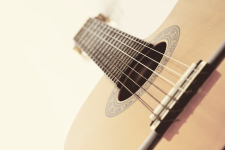 detail of classic guitar with shallow depth of field