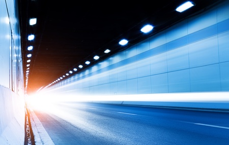 The tunnel at night, the lights formed a line の写真素材