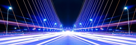 light trails in Bridge deckの写真素材