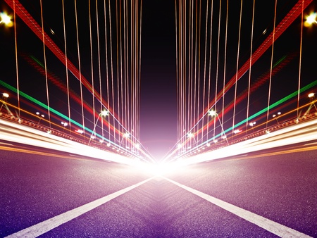 light trails in Bridge deckの写真素材