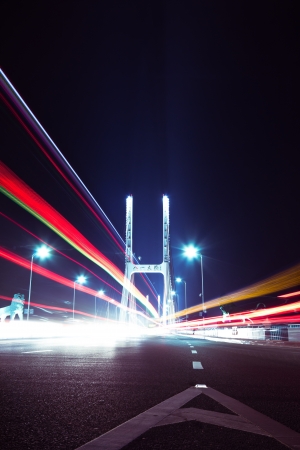 named bayi bridge in the night of shanghai chinaの写真素材