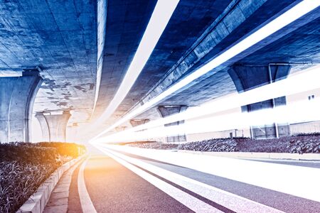 The tunnel at night, the lights formed a line の写真素材