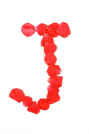 Beautiful made from red Rose petals Letter isolated on a white backgroundの写真素材