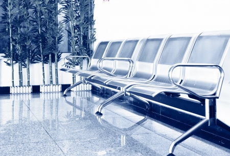 a bench of steel on an airportのeditorial素材