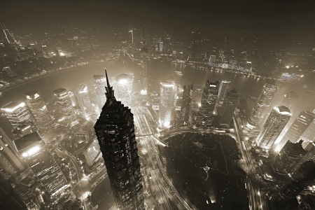 beautiful shanghai in the evening,aerial view from world financial centerの写真素材