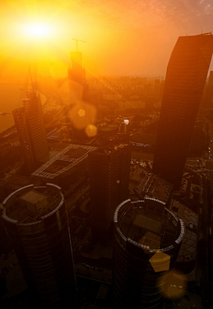 Dramatic scenery sunset of the city centerの写真素材