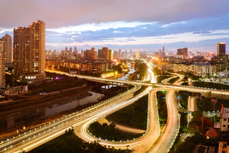 Modern city, a busy overpassの写真素材