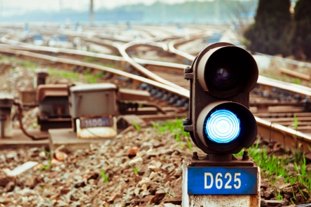 Traffic light in railroadの写真素材