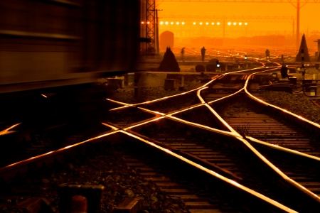 Cargo train platform at sunset with containerの写真素材