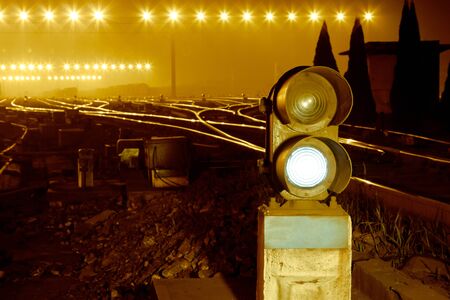 Traffic light in railroadの写真素材