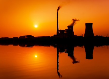 Cooling tower at nuclear power plantの写真素材