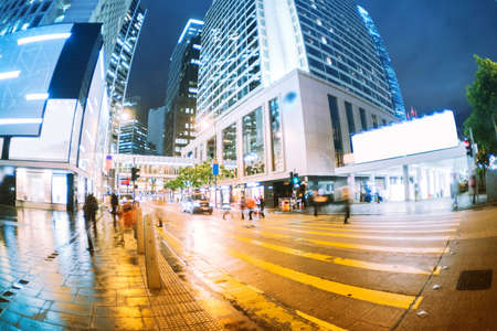 traffic with blur light through city at nightの写真素材