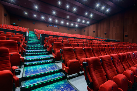 Empty movie theater with red seatsのeditorial素材
