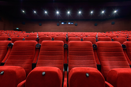 Empty movie theater with red seatsのeditorial素材