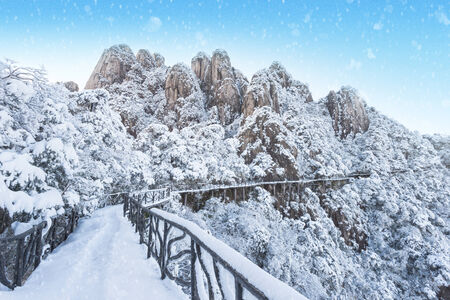 The winter snow, the mountain sceneryの写真素材