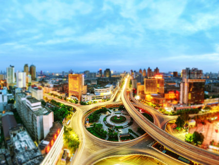 night view of the bridge and city in shanghai china.