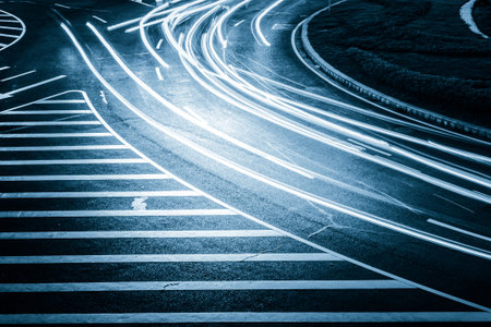 light trails on the street in Shanghai Chinaの写真素材