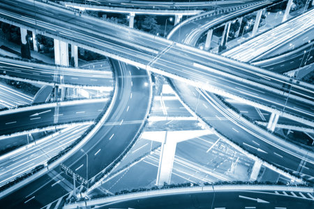 shanghai elevated road junction and interchange overpass at night