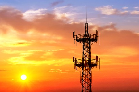 high voltage post.High-voltage tower sky background.の写真素材