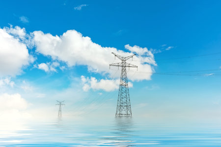 high voltage post.High-voltage tower sky background.