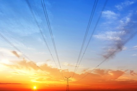 high voltage post.High-voltage tower sky background.の写真素材