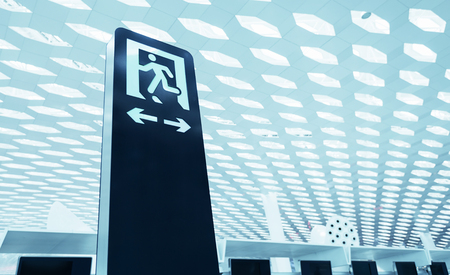 Airport, safety exit indicationのeditorial素材