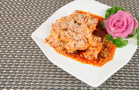 Close up of spicy beancurd dishの写真素材