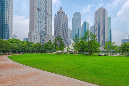park in lujiazui financial center, Shanghai, Chinaの写真素材