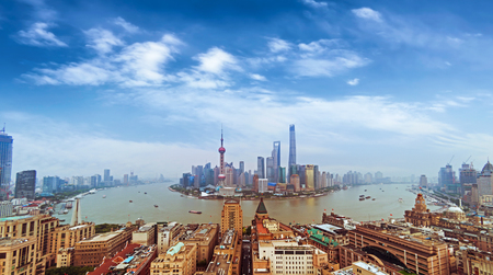 modern city at sunrise,Shanghai skylineのeditorial素材