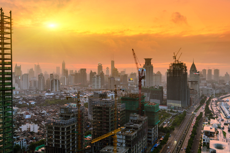 night shanghai skyline with reflection ,beautiful modern cityのeditorial素材