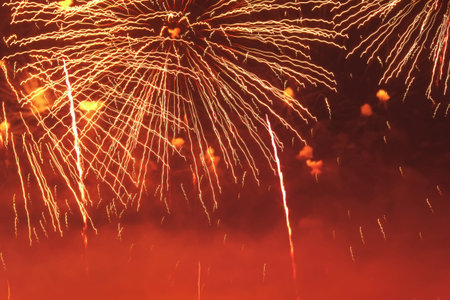 Brightly colorful fireworks in the night sky