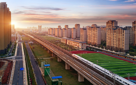 China, modern city scenery, high speed train.のeditorial素材