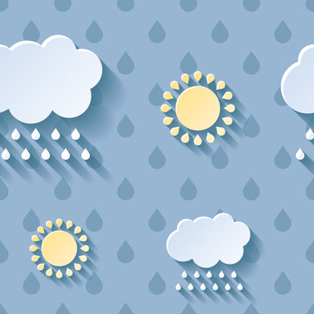 Beautiful background seamless pattern blue with yellow sun and white cloud