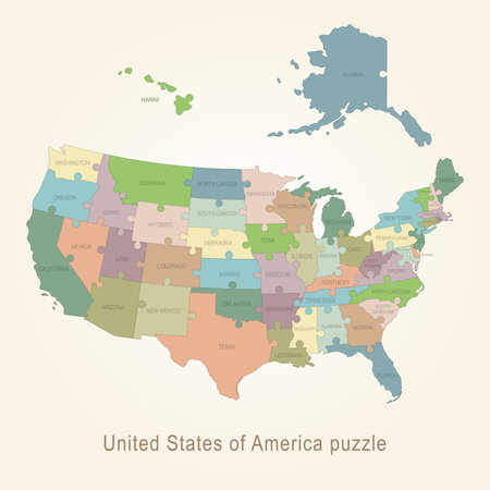 USA administrative map puzzleのイラスト素材