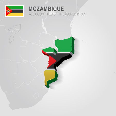 Mozambique painted with flag drawn on a gray map.のイラスト素材