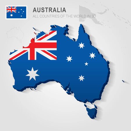 Australia painted with flag drawn on a gray map.のイラスト素材
