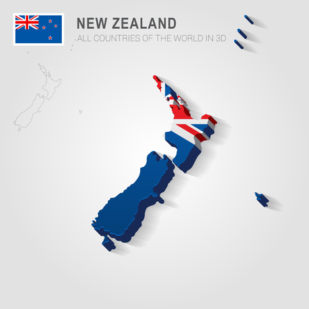 New Zealand painted with flag drawn on a gray map.のイラスト素材